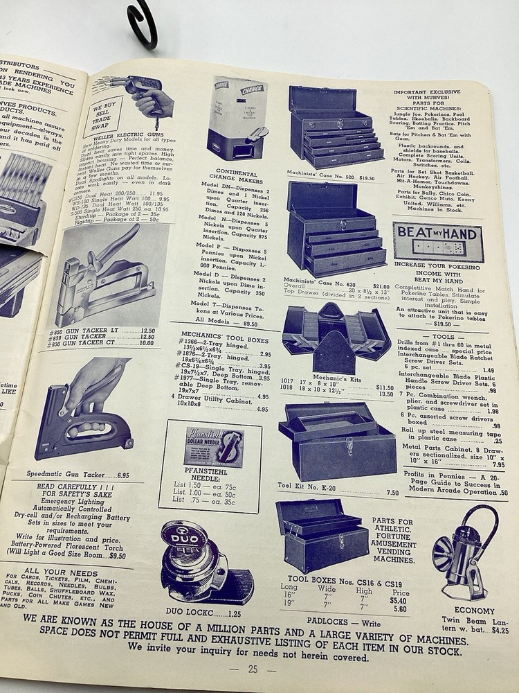 1955 Mike Munves Arcade Catalog & Original Operator Inserts-Complete Lot