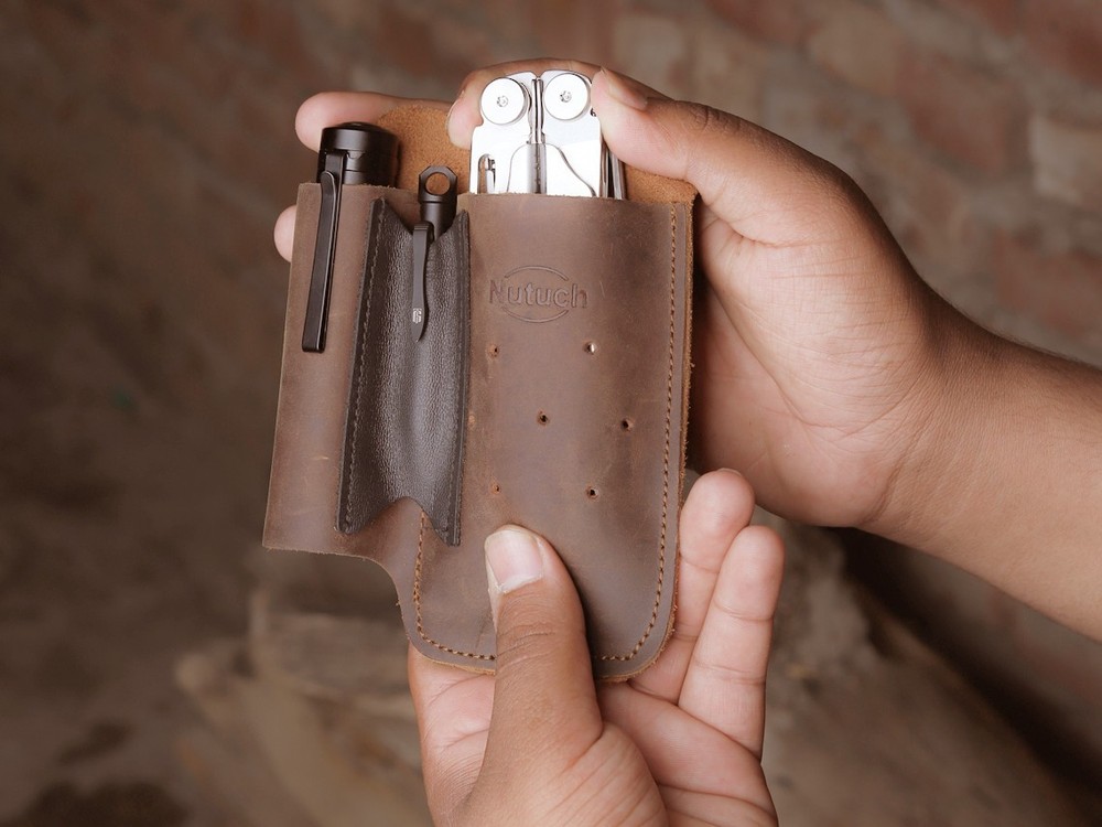 NUTUCH Leather EDC Multitool Sheath | Leather EDC Organizer | Flashlight Holster