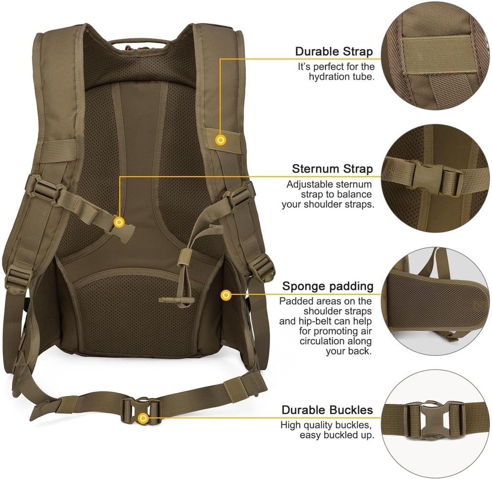 Lightweight 28L Tactical Molle Backpack with Hydration Compartment for Men