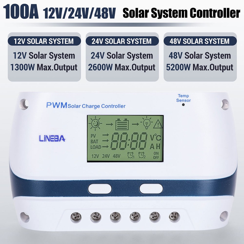 100A AMP PWM Solar Panel Regulator Charge Controller 12V/24V/48V 5200W LCD