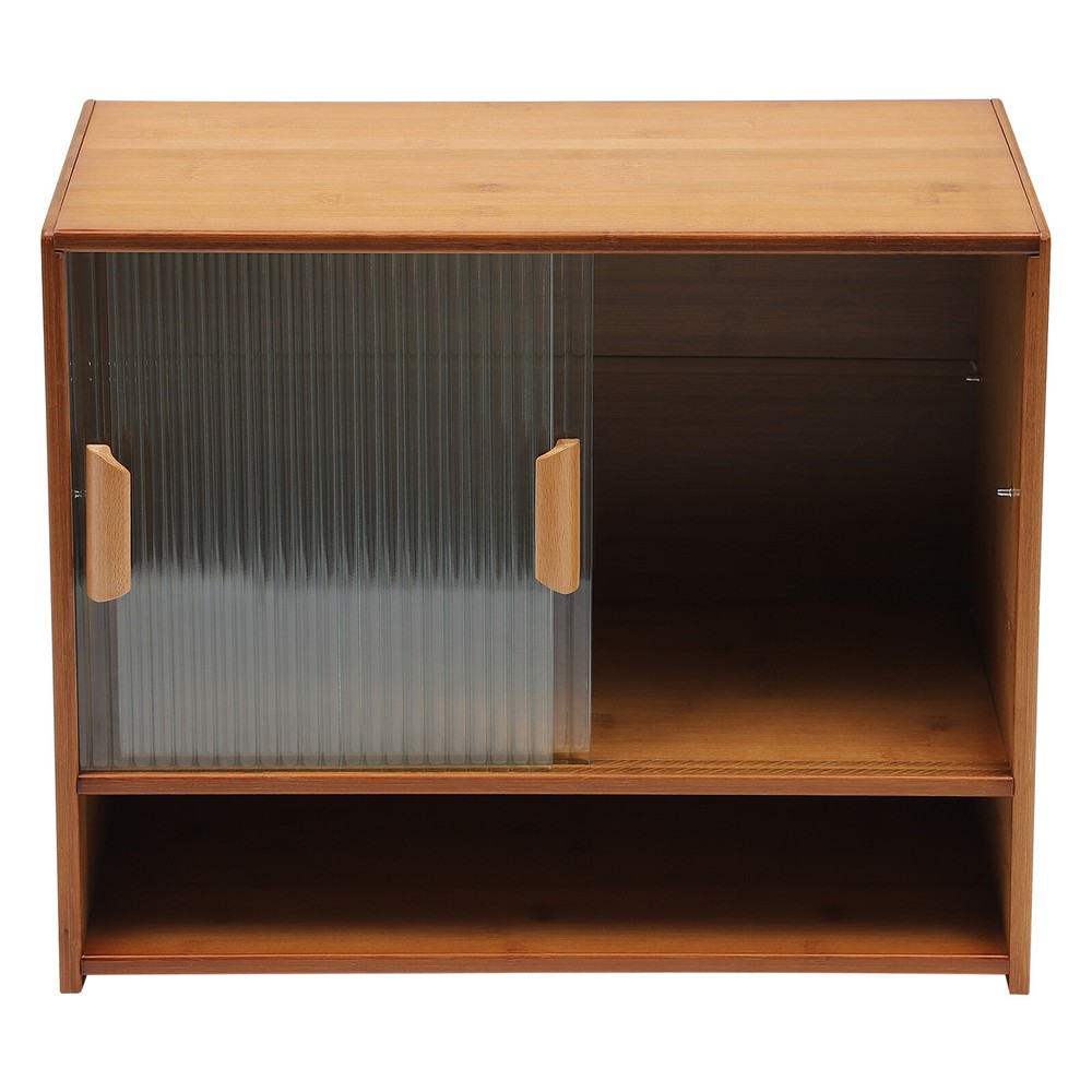 Small Bamboo Kitchen Pantry Sideboard with Sliding Doors and Ample Storage