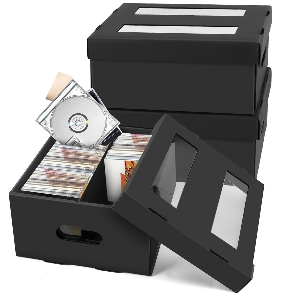 CD Storage Boxes,3 Pack 2 Compartment Cardboard CD Case Storage,CD Case Holde...