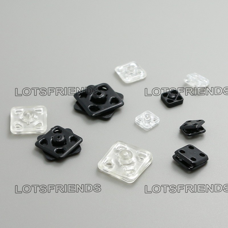 100 sets Plastic Square Press Studs Snap Fasteners Sewing Buttons 7 8 10 13 15mm