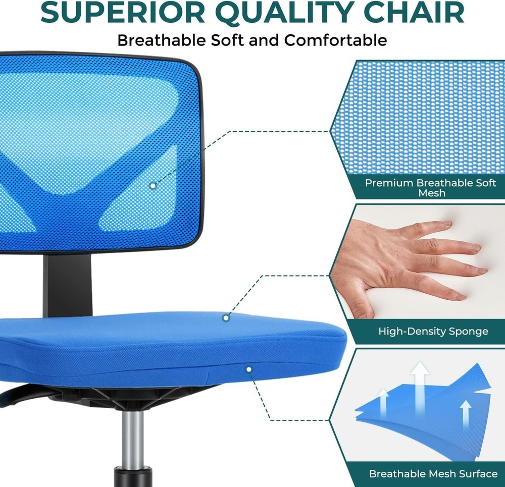 Compact Rolling Desk Chair with Y-shaped Backrest | Max 250 lbs Support