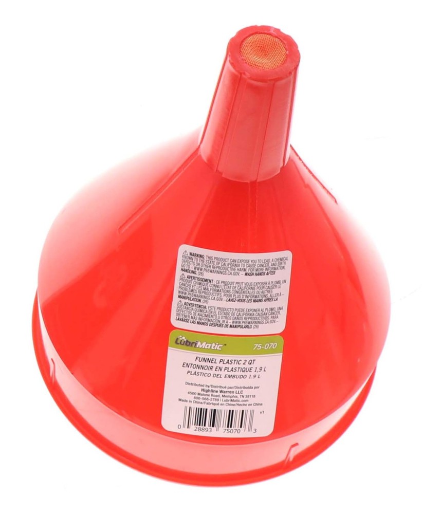 Polyethylene Plastic Funnel w Screen - 2 Quart LubriMatic 75-070