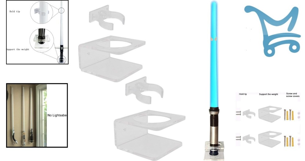 Light Saber Wall Mount Acrylic Racks 2 Pack for Bedroom Display and Storage