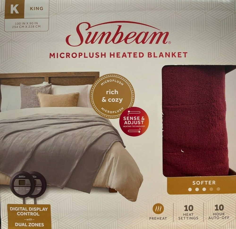 Sunbeam - 2152762 - Microplush Heated Blanket - Garnet - King