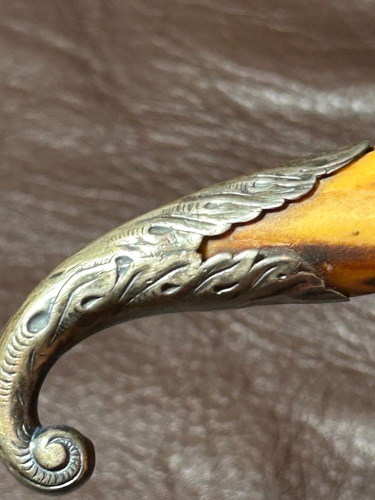Antique Staghorn T-Handle Corkscrew with Engraved Sterling Endcaps