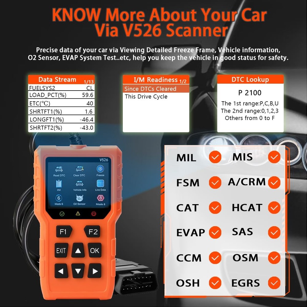 V526 OBD2 Scanner Diagnostic Tool Engine Light Fault Code Reader Since 1996