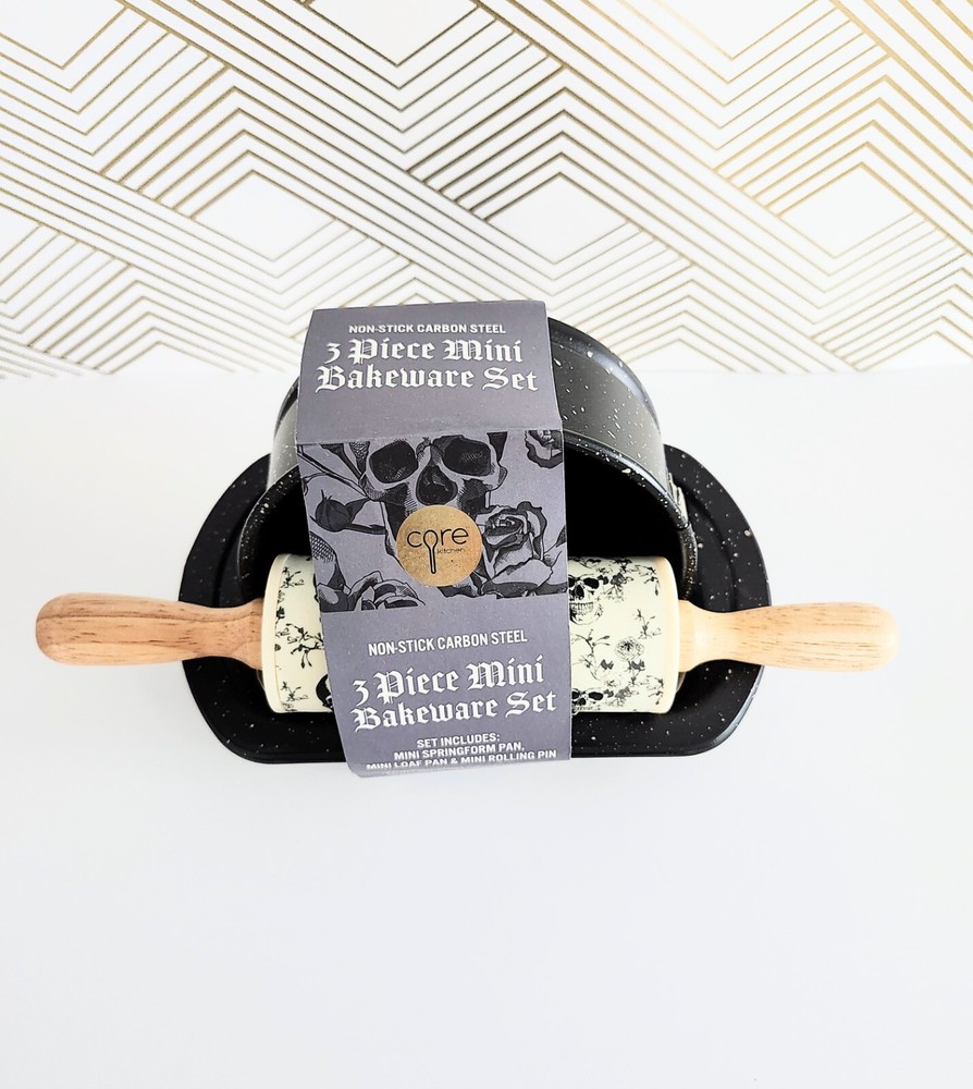 Core Kitchen 3-Piece Mini Bakeware Set-Loaf Pan, Springform Pan, Rolling Pin NEW