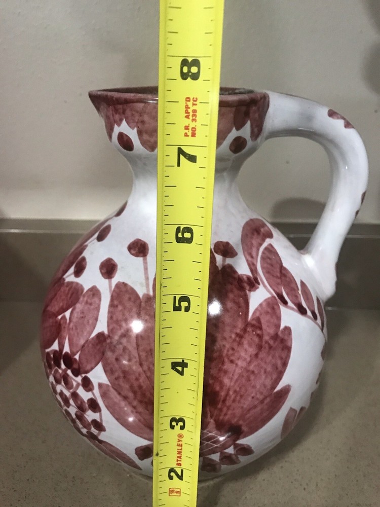 Beautiful Burgandy & White Ceramic Country Pitcher