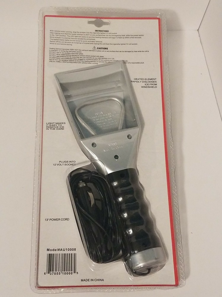 Ice Scraper Heated With Bright Light Plugs Into 12 Volt Socket
