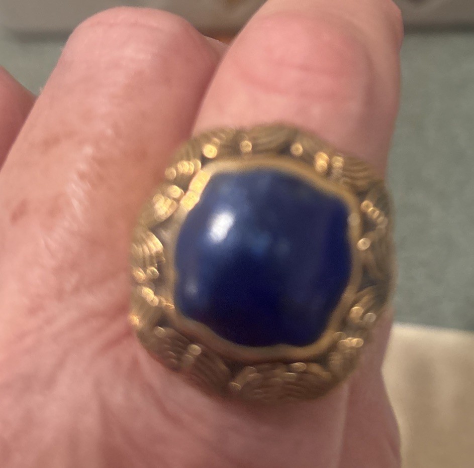 Large Barse Brass Lapis Luzuli Ring Beautiful Ring