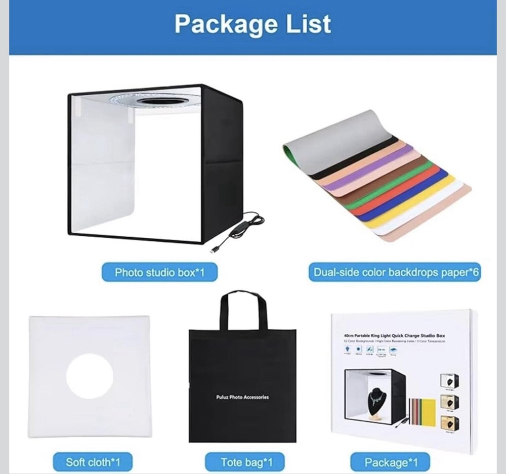 KGDiS Foldable LED Ring Light Studio Box 40Cm Folding Lightbox 160 LED