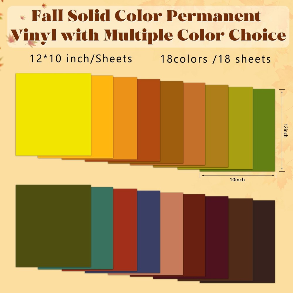 Solid Color Permanent Adhesive Vinyl - 18 Sheets 12"x10" Fall Permanent Adhes...