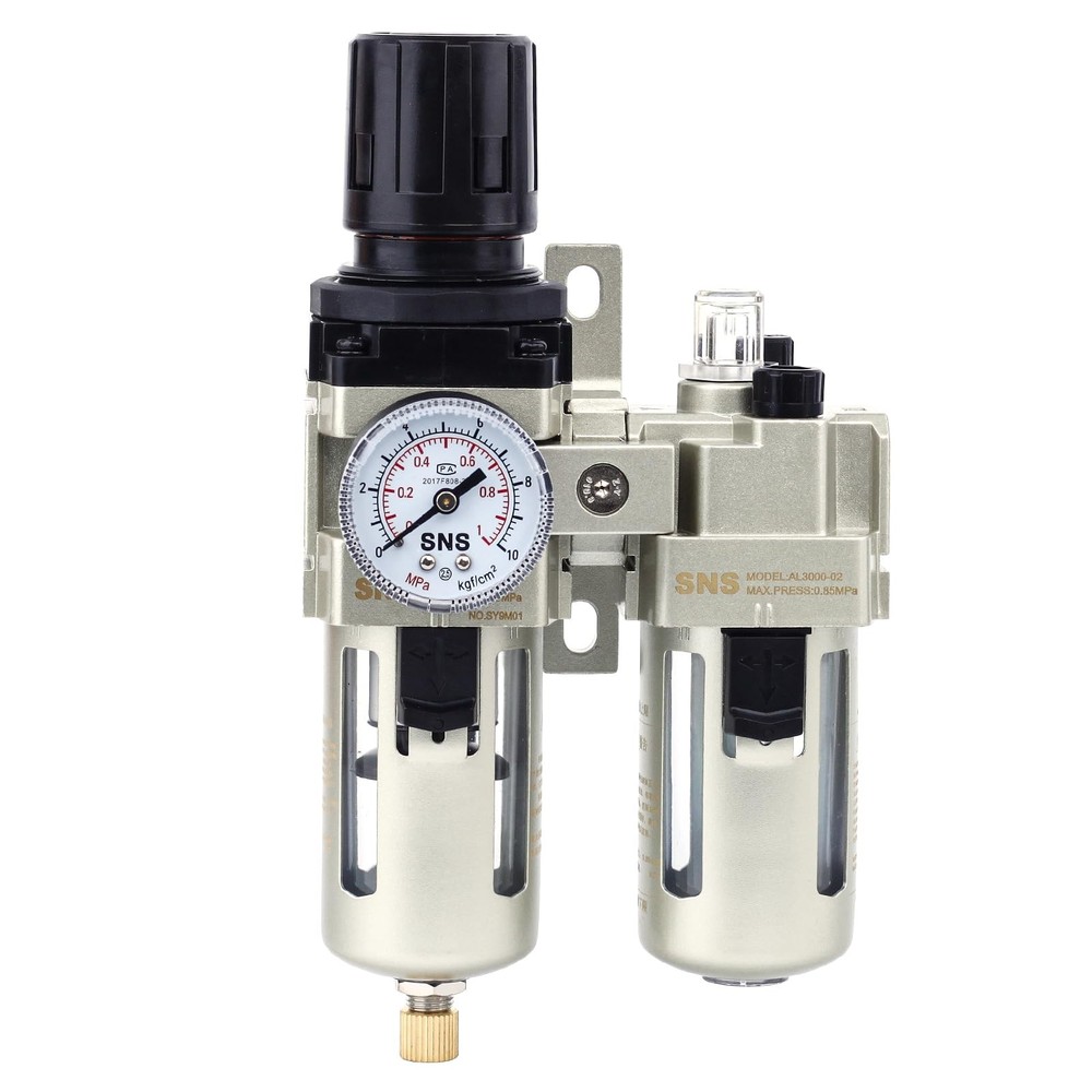 1/4" NPT Compressed Air Filter Regulator Lubricator Two Units Combo FRL Water...