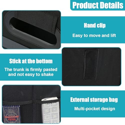 Car Trunk Organizer, Collapsible Multi-Compartment Auto Storage Box with Black