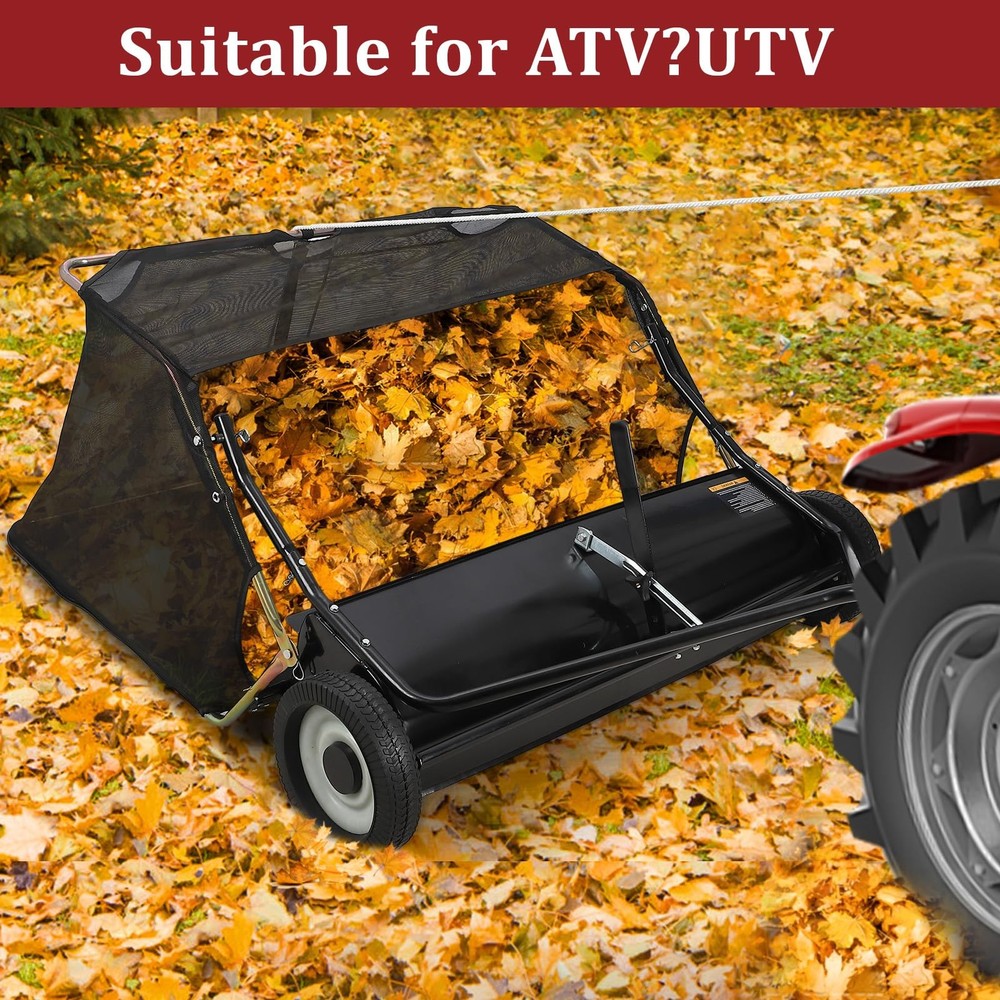 Lawn Sweeper 42" Tow Behind Pull Behind Leaf Collector with Height Adjustment