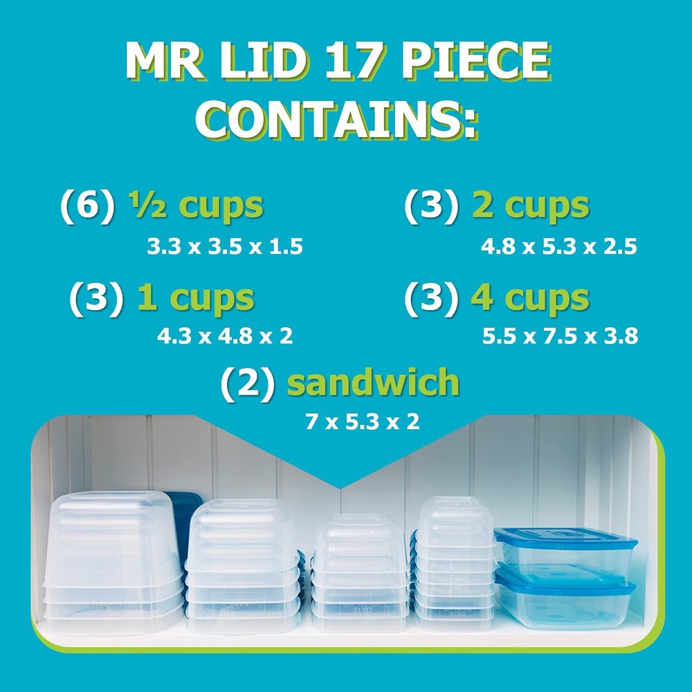 Mr. Lid Premium Attached Storage Containers | Permanently Attached Plastic Li...