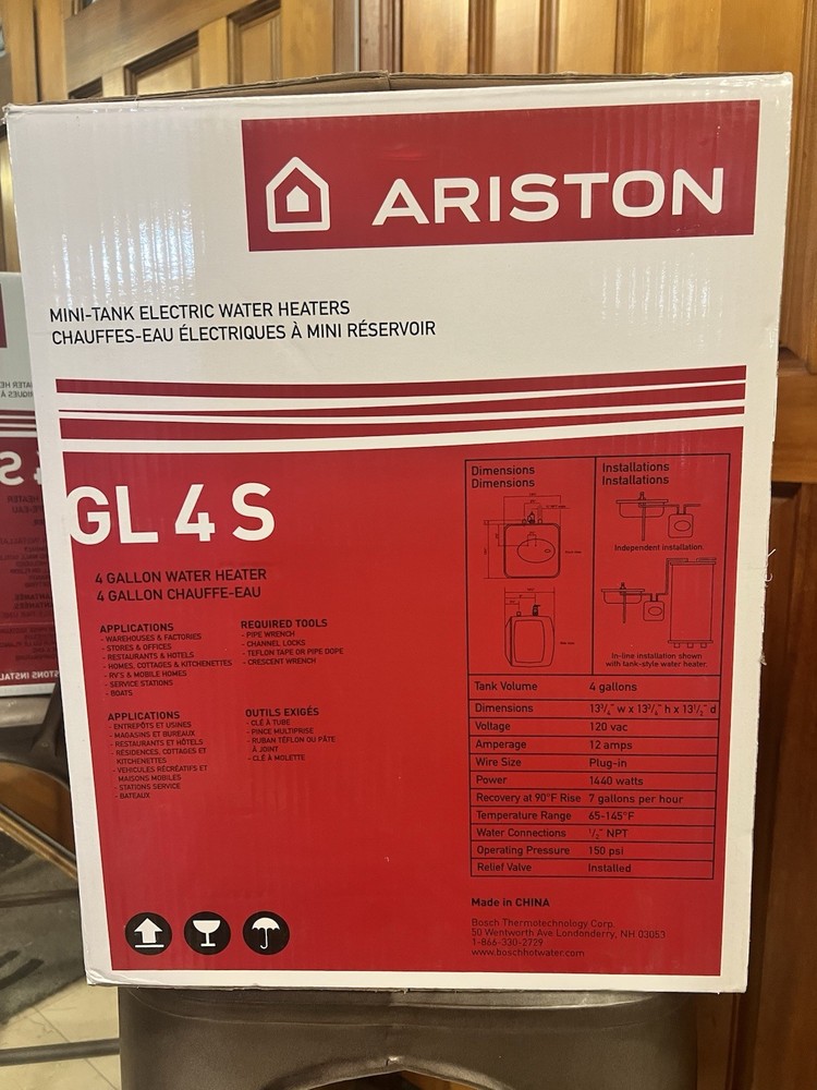 Ariston GL 4 S Mini Tank 4 Gallon Electric Water Heater 120VAC 12.5Amps New