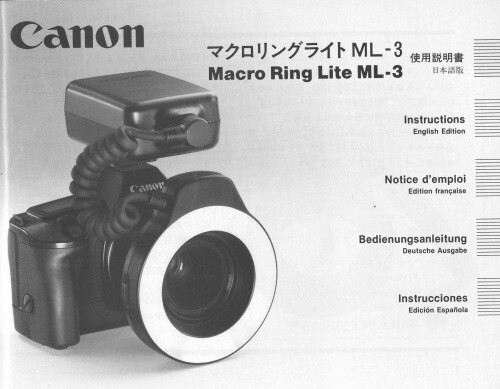 Canon Macro Ring Lite ML-3 Instruction Manual