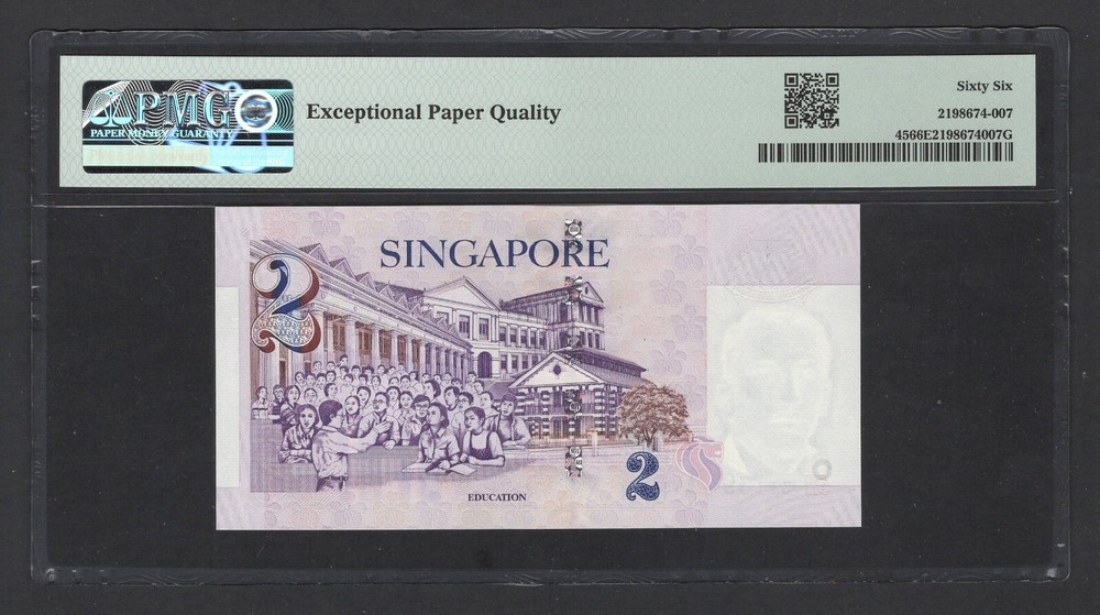 Singapore 2 Dollars 2000 P45 Uncirculated Grade 66