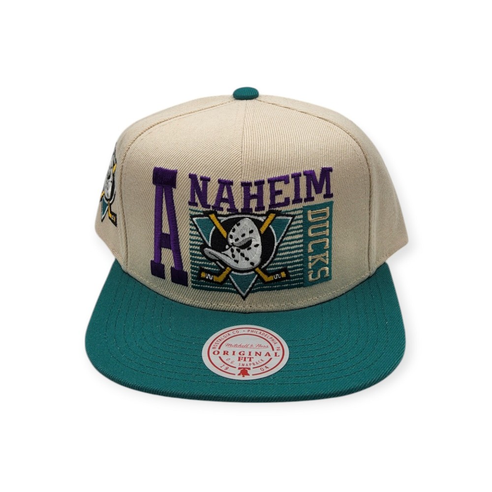 Mitchell & Ness Anaheim Ducks Speed Zone Off White/Teal Adjustable Snapback Hat
