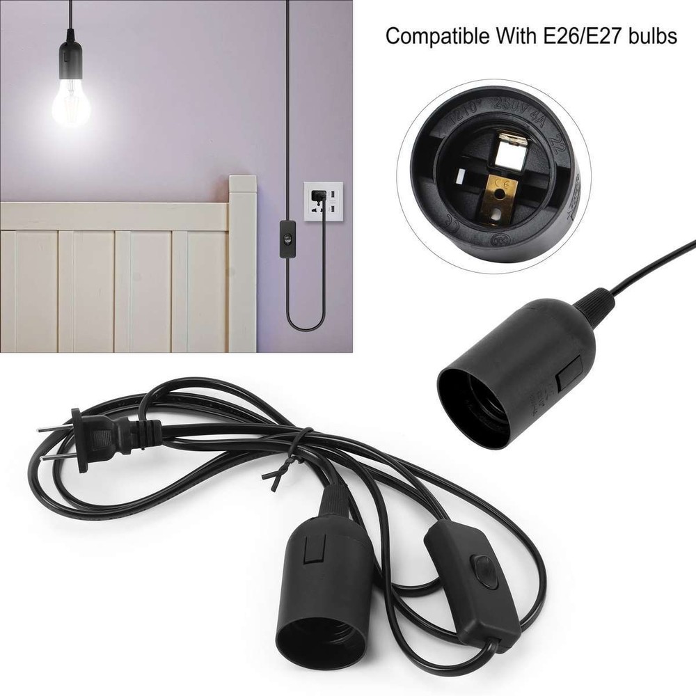 E26 E27 Light Bulb Socket to AC Wall Outlet Plug Adapter On/Off Switch 6 FT Cord