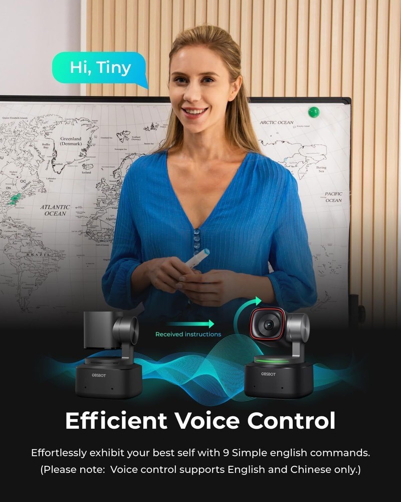 OBSBOT Tiny 2 60fps Camera Webcam 4K Voice Control PTZ Auto Tracking Streaming