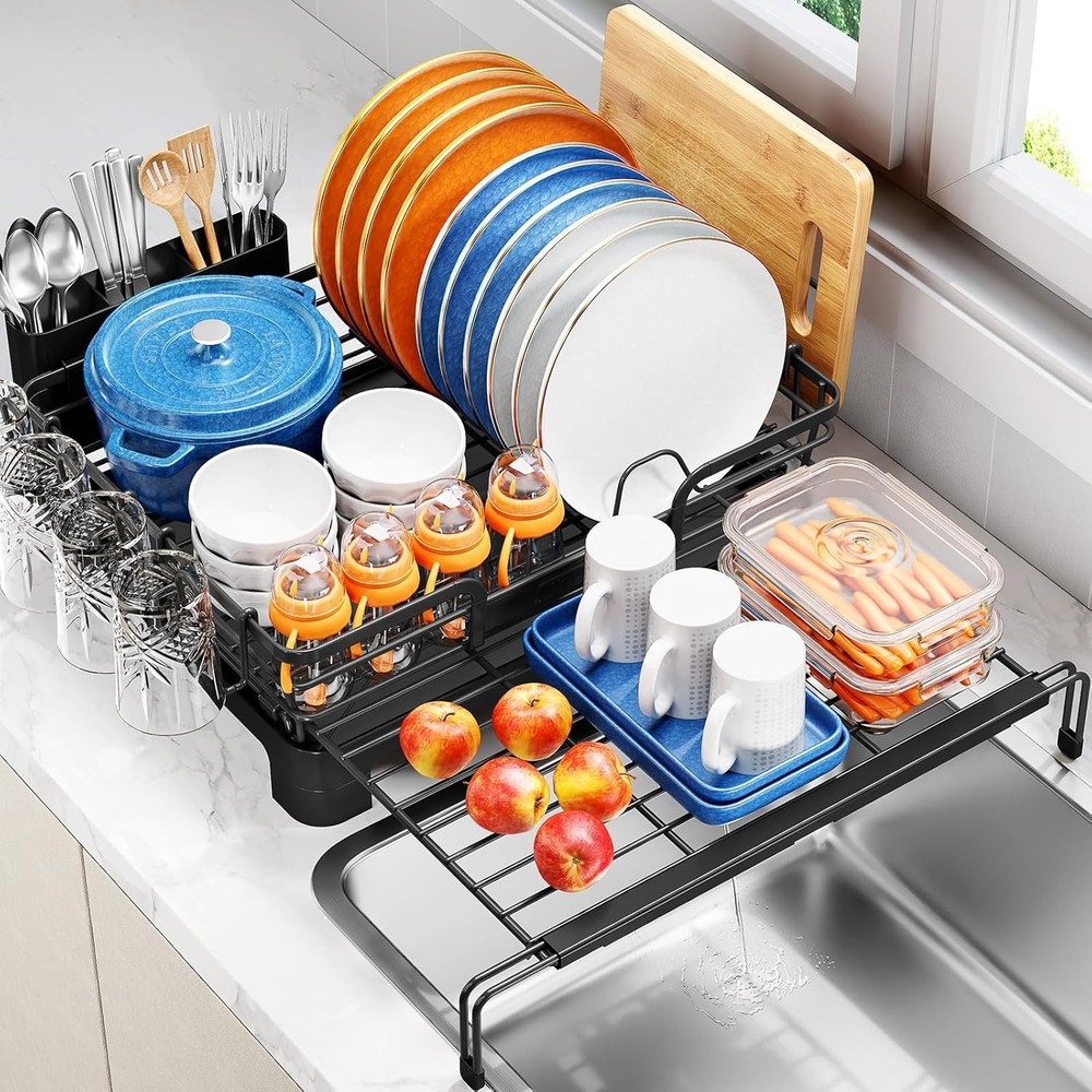 Dish Drying Rack Expandable Dish Rack Large Capacity Dish Drainer Kitchen