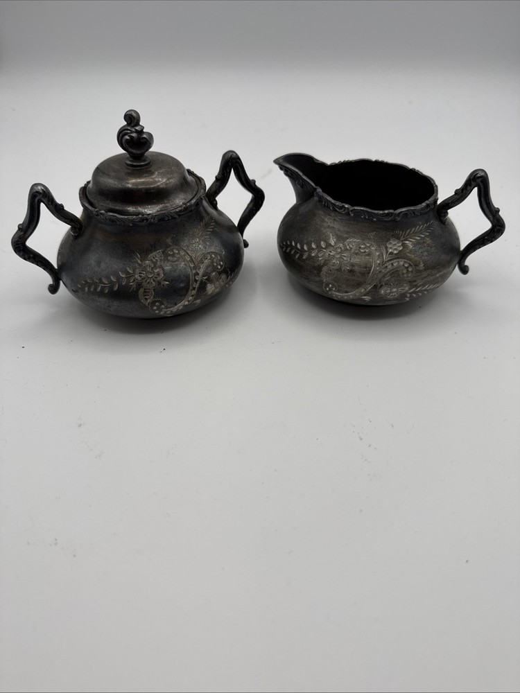 vintage silver creamer and sugar set