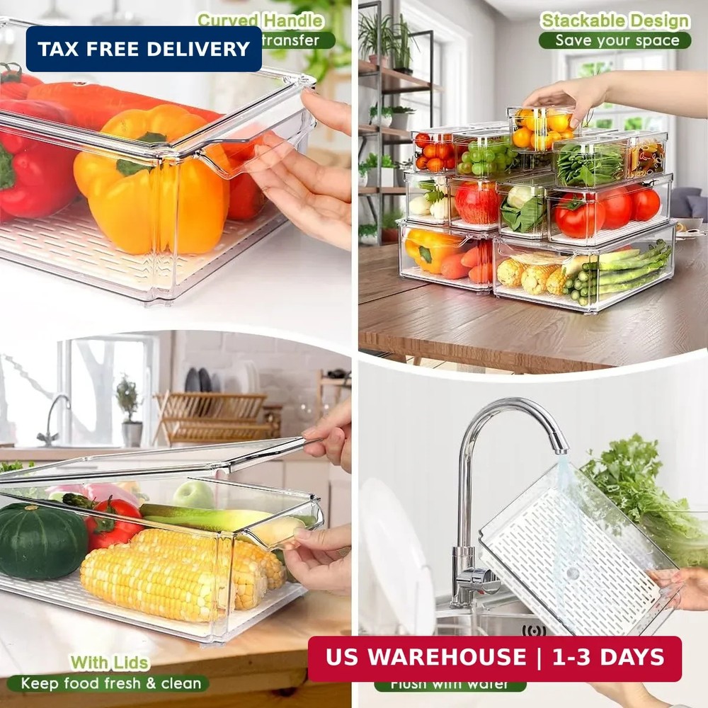 ZIJUND 14 Pack Fridge Organizer, Stackable Refrigerator Organizer Bins with Lids