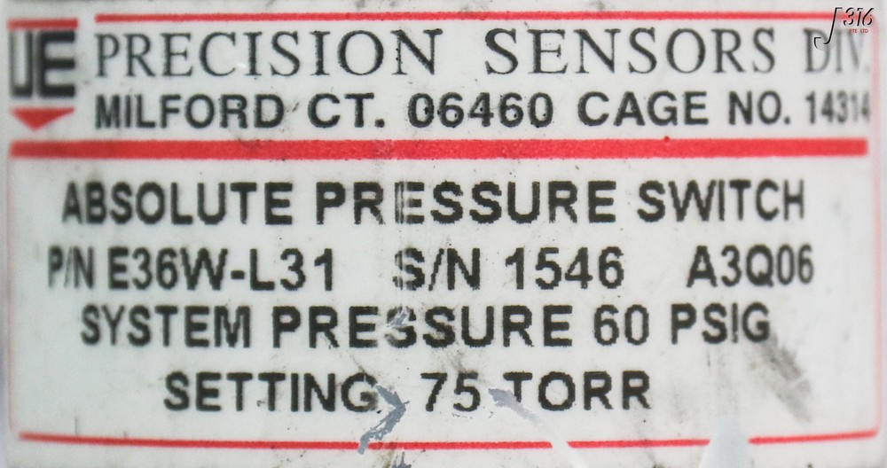 16452 UE PRECISION ABSOLUTE PRESSURE SWITCH 75 TORR E36W-L31