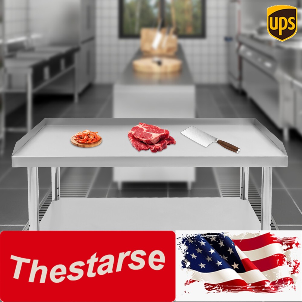 Stainless Steel Adjustable Kitchen Work Table 2 Tier Garage Workbench Load 200kg