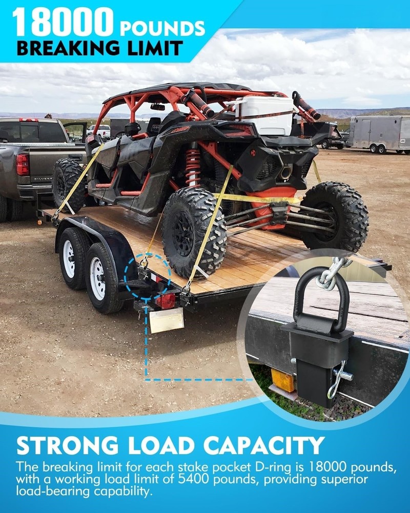 Trailer Stake Pocket D Rings 2x4 Tie Down Anchors Heavy Duty 18000lbs (6 pack)