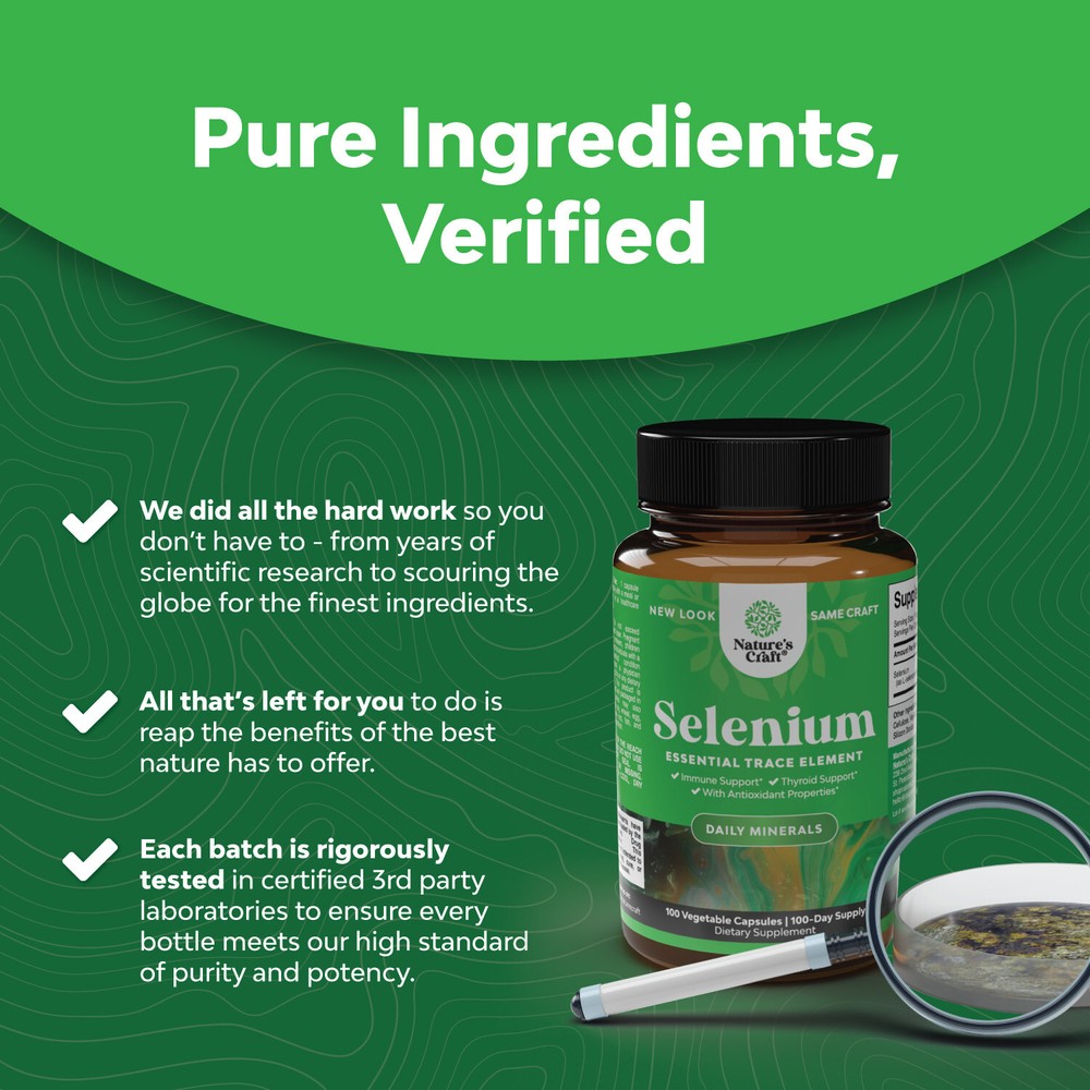 Pure Selenium Thyroid Support Supplement - Selenium 200mcg Antioxidant