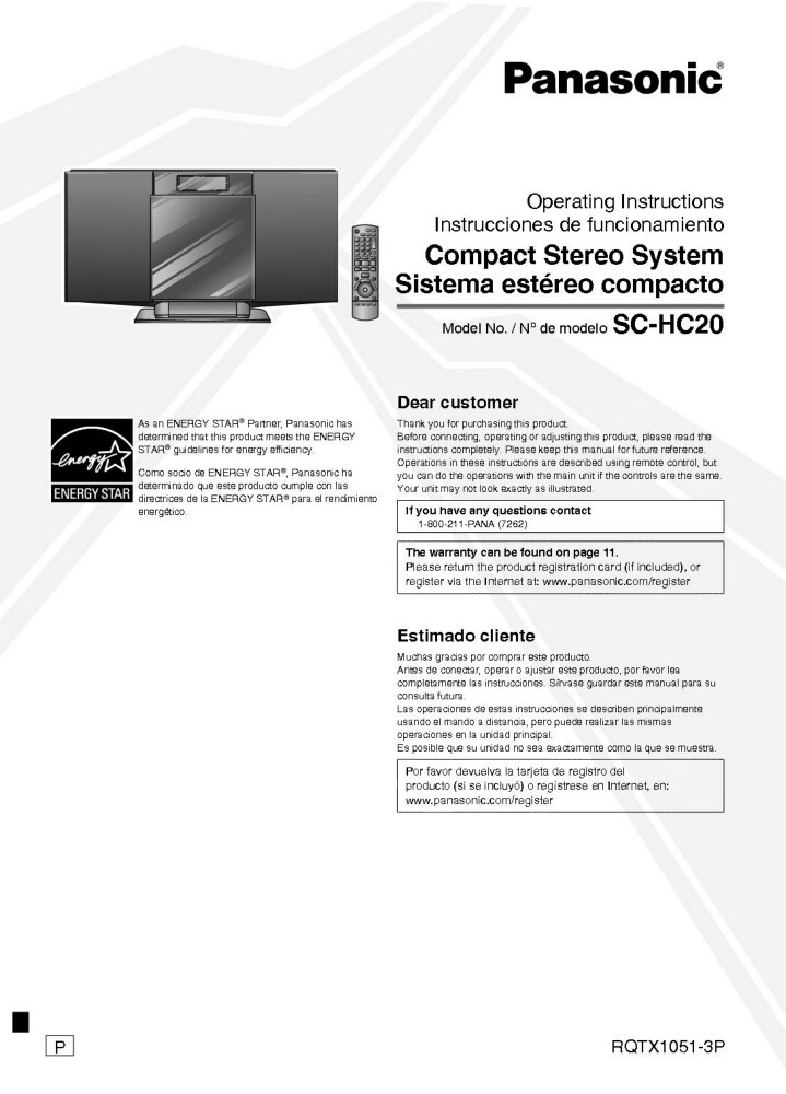 Panasonic SA-HC20 Stereo System Owners Instruction Manual