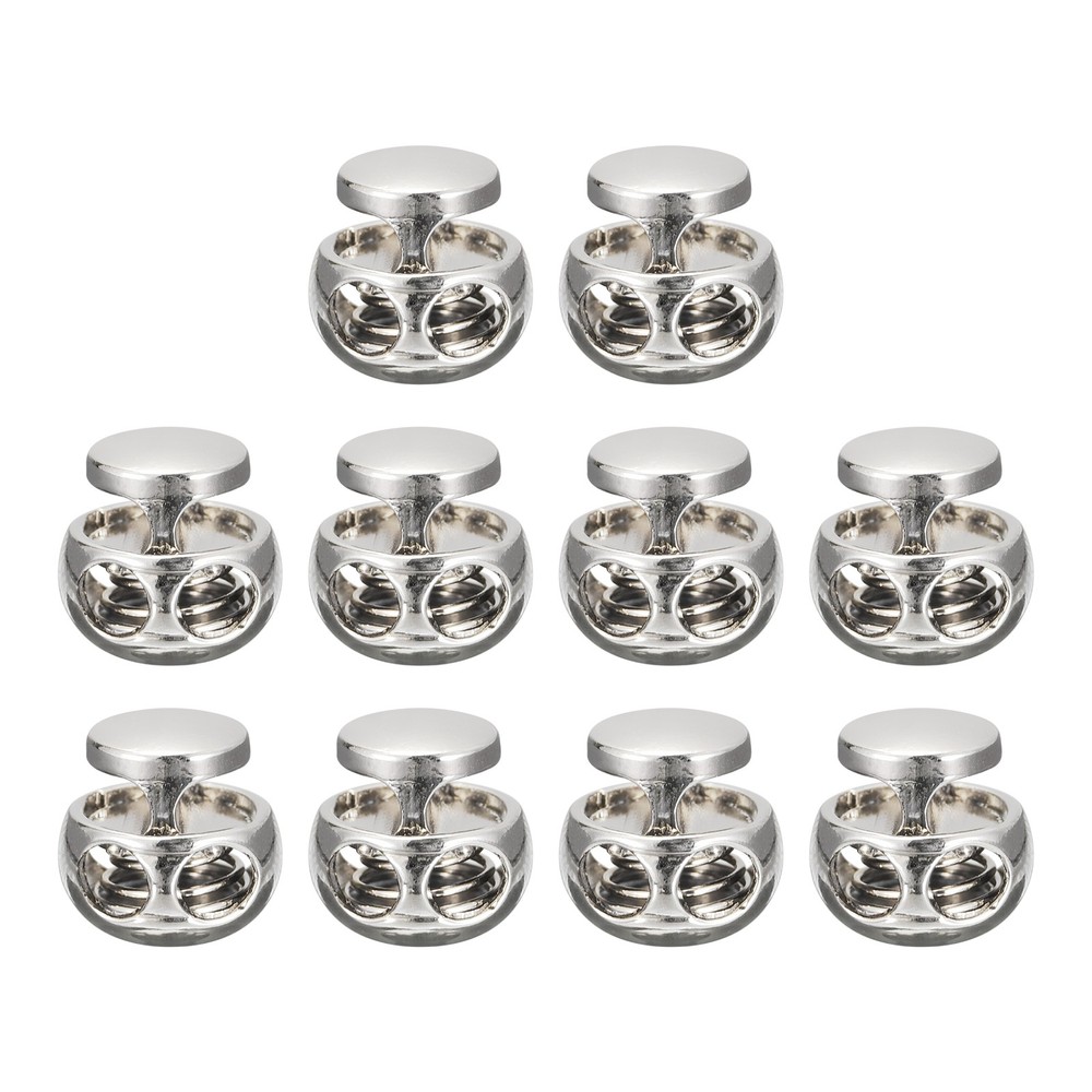 10pcs Double Hole Spring Elastic Drawstring Rope Cord Lock, White Nickel
