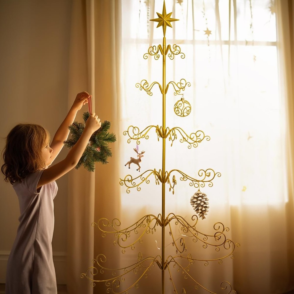 Barton 6.4, 5, 3, 2 ft Wrought Iron Ornament Display Tree Stand Rotating Tree