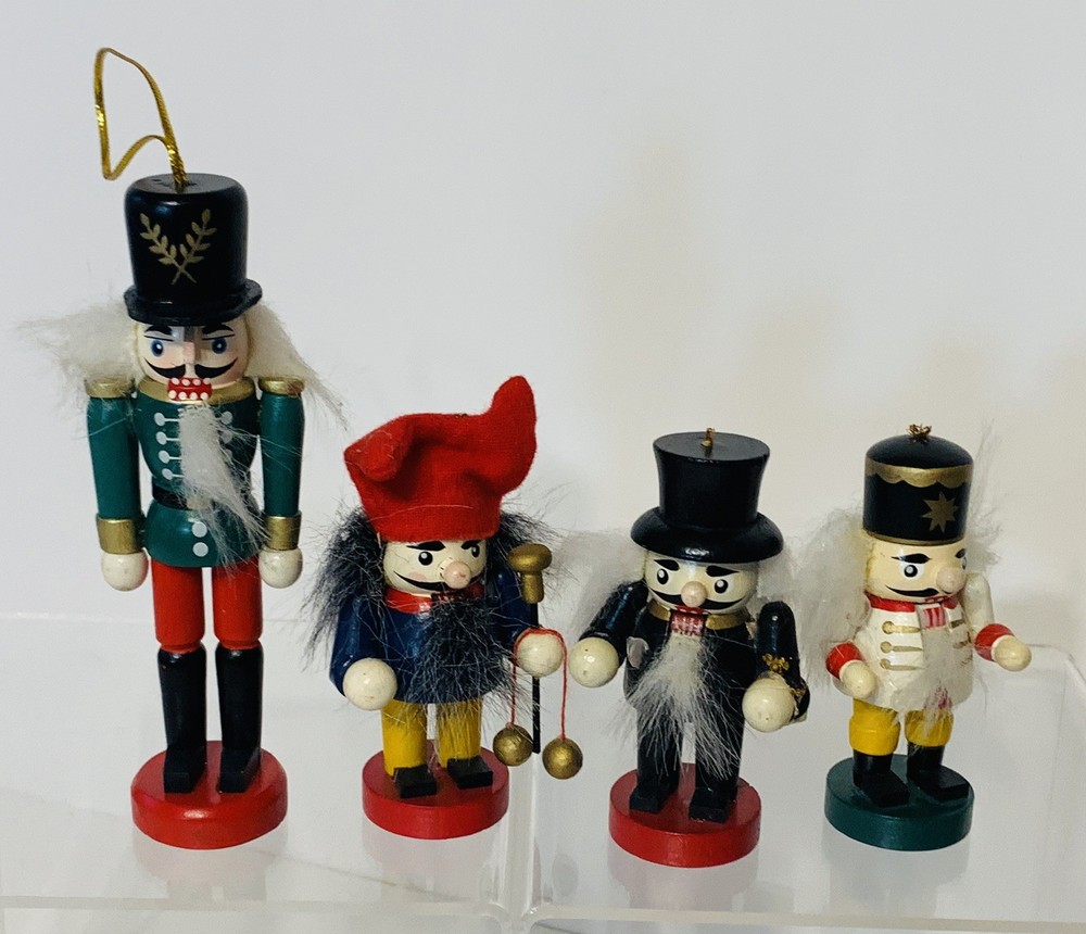4 Miniature Wooden Nutcracker Christmas 3"- 5" Tall