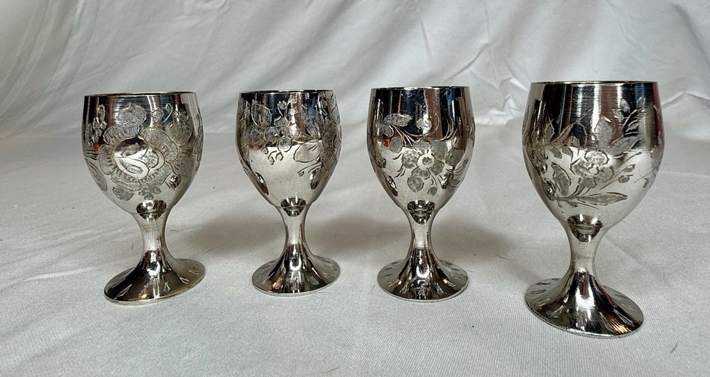 Silver Plated Floral Etched Brandy/Cordial Goblets