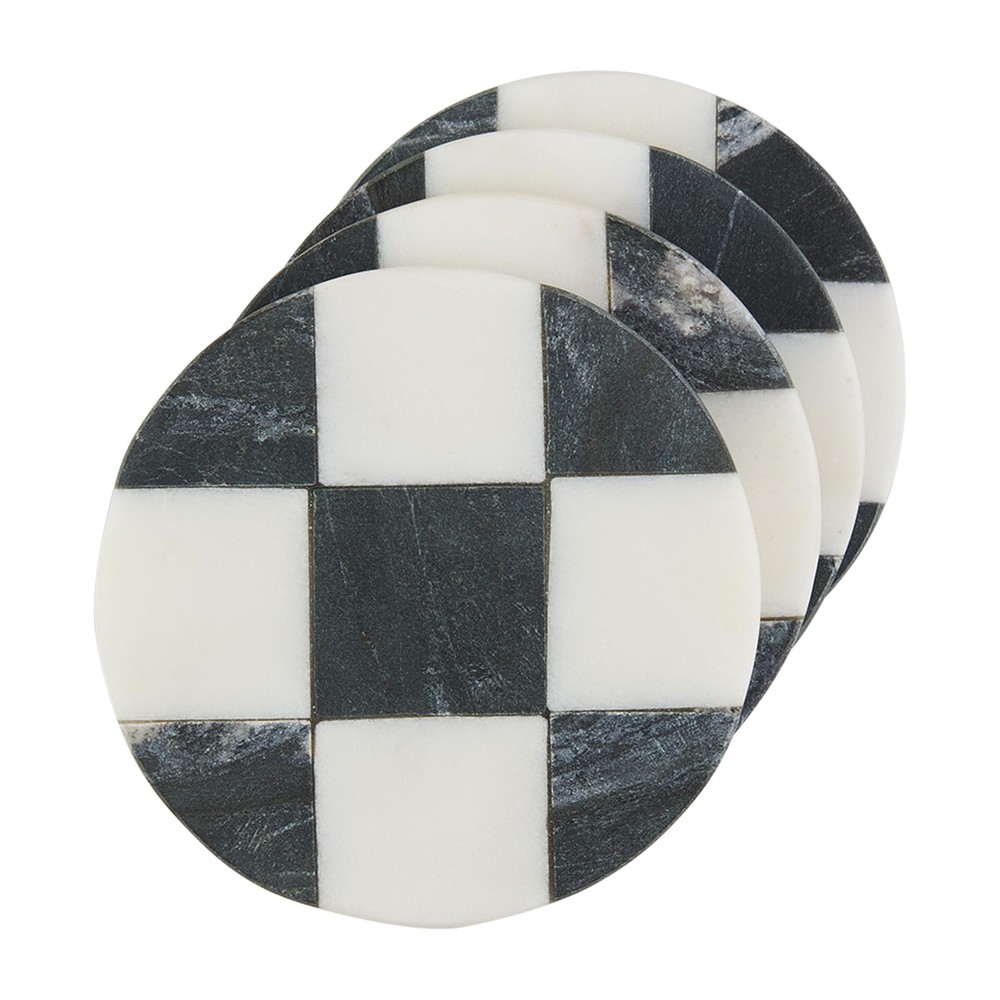 Mud Pie Circle Checkered Coaster Set 4 x 4 Multicolor Table Accent Decor