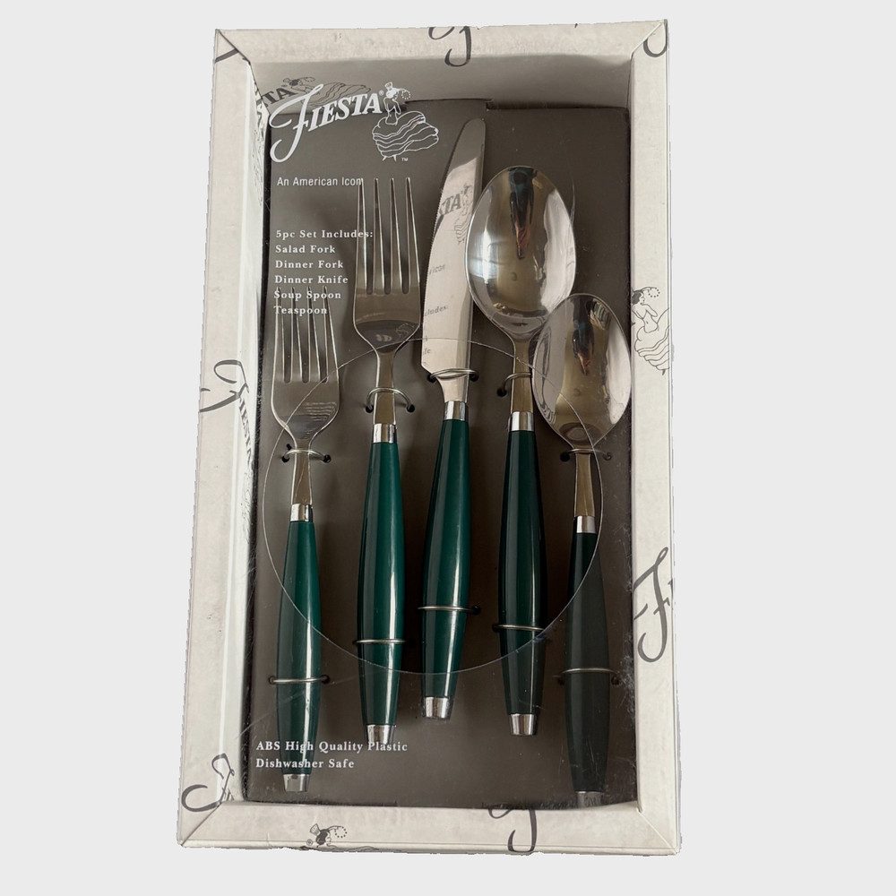 Fiesta Fiestaware Evergreen Flatware Silverware Dinner 5 Piece Set Dark Green
