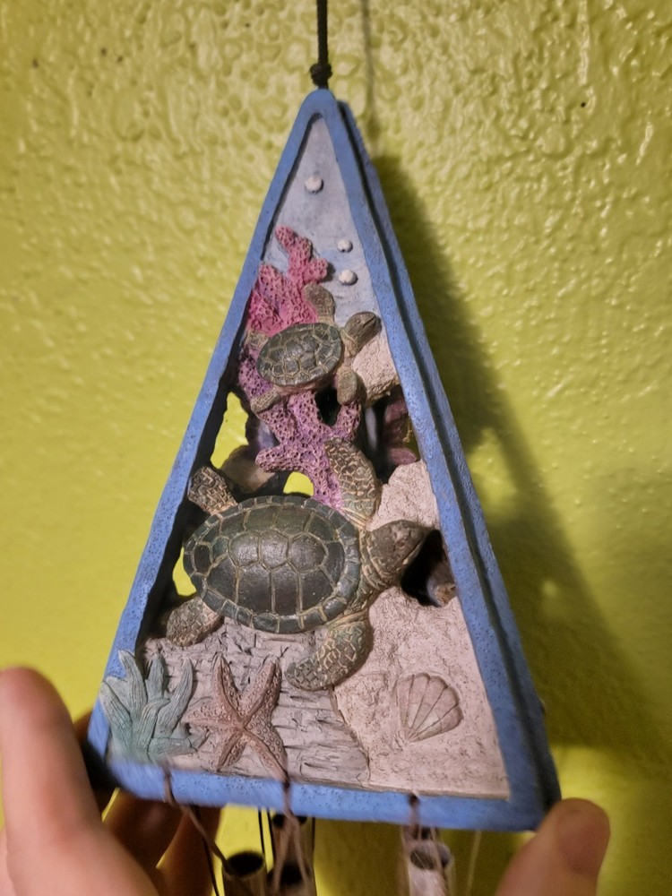 Blue Wind Chimes pyramid shape Vintage Sea Turtles