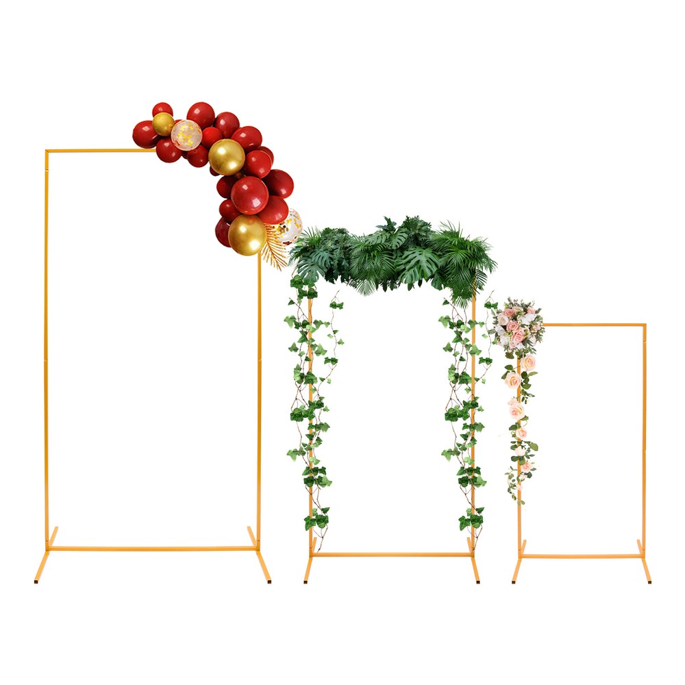 Set of 3 Metal Backdrop Stand, Rectangular Balloon Frame, Gold Backdrop Decor