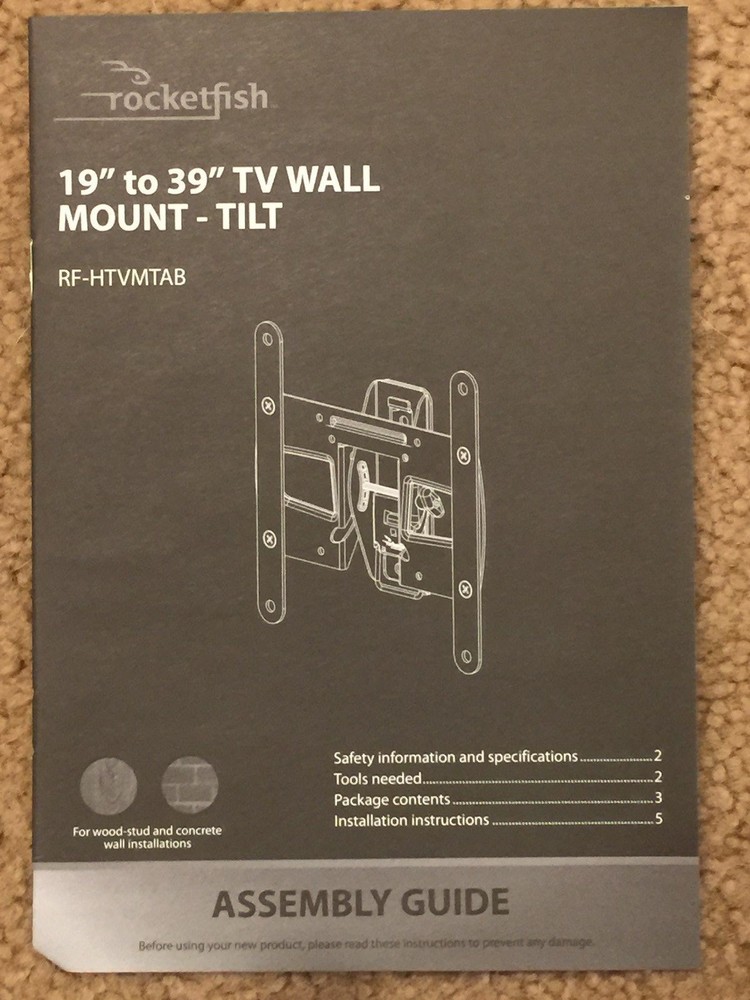 NEW - ROCKETFISH 19 - 39" INCH TILTING TV WALL MOUNT FLAT-PANEL RF-HTVMTAB