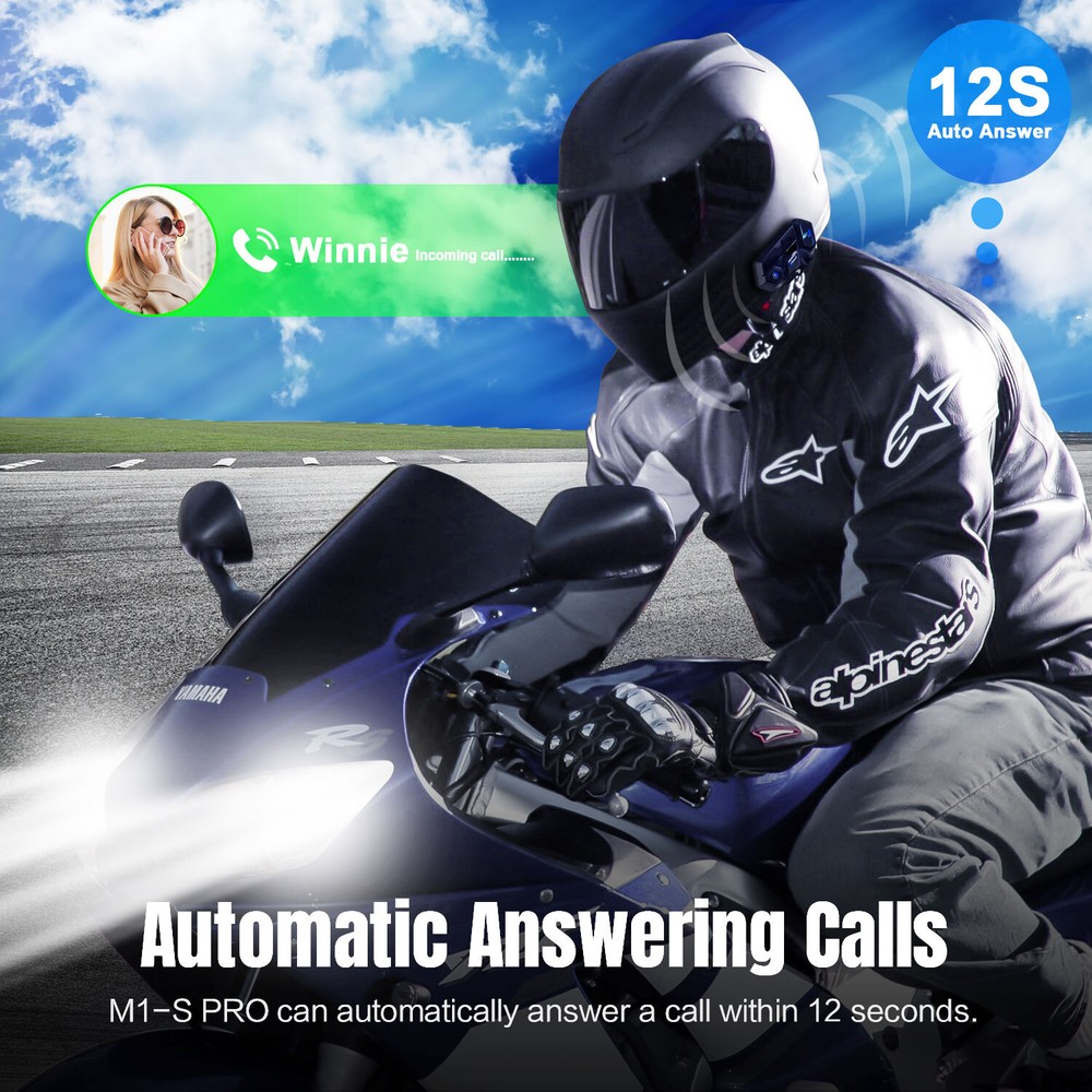 2x M1-S Pro Motorcycle Intercom 2000m 8 Riders Bluetooth Helmet Headset + Mic
