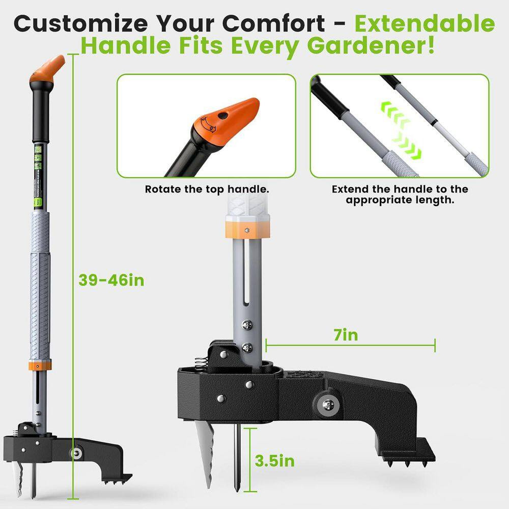 Stand up Weed Puller Tool with 4-Claw Steel Head, 39-46 Adjustable Handle, Easy-