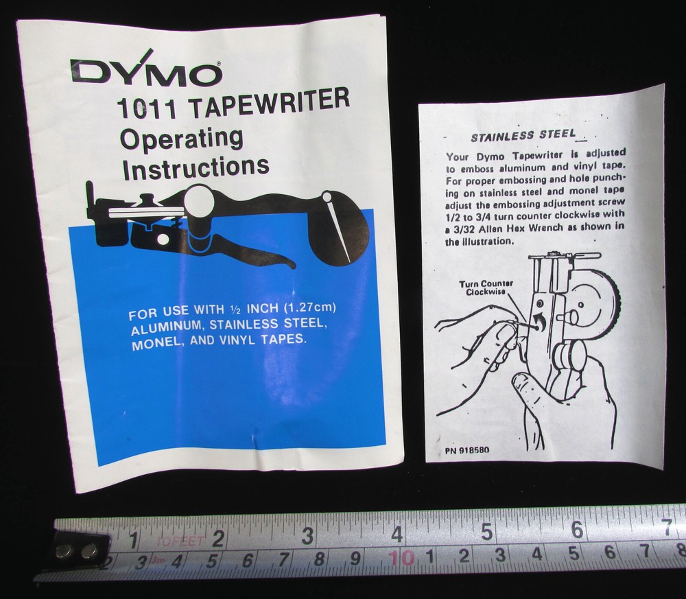 DYMO 1011 TAPEWRITER OPERATING INSTRUCTIONS Only