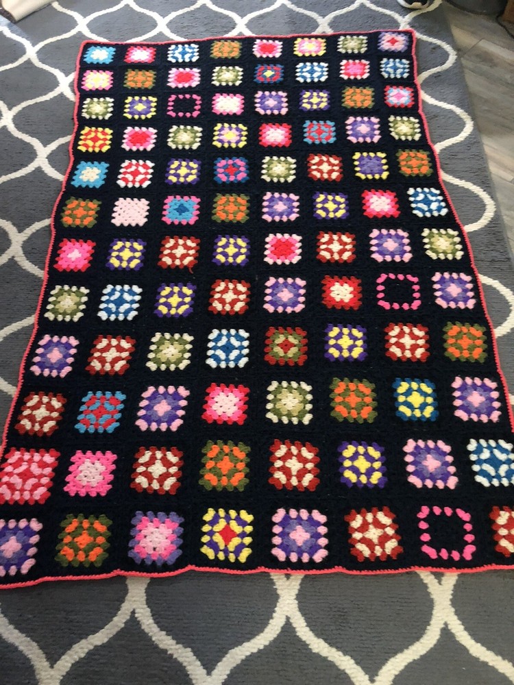 Granny Square Afghan Wrap Throw Multi Color 46x70